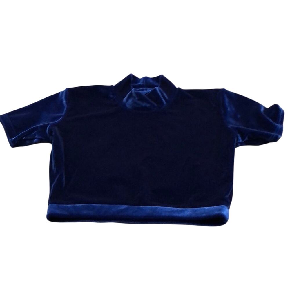 Capezio Girls Size Medium Deep Blue Velour Crop Top Dance Skating